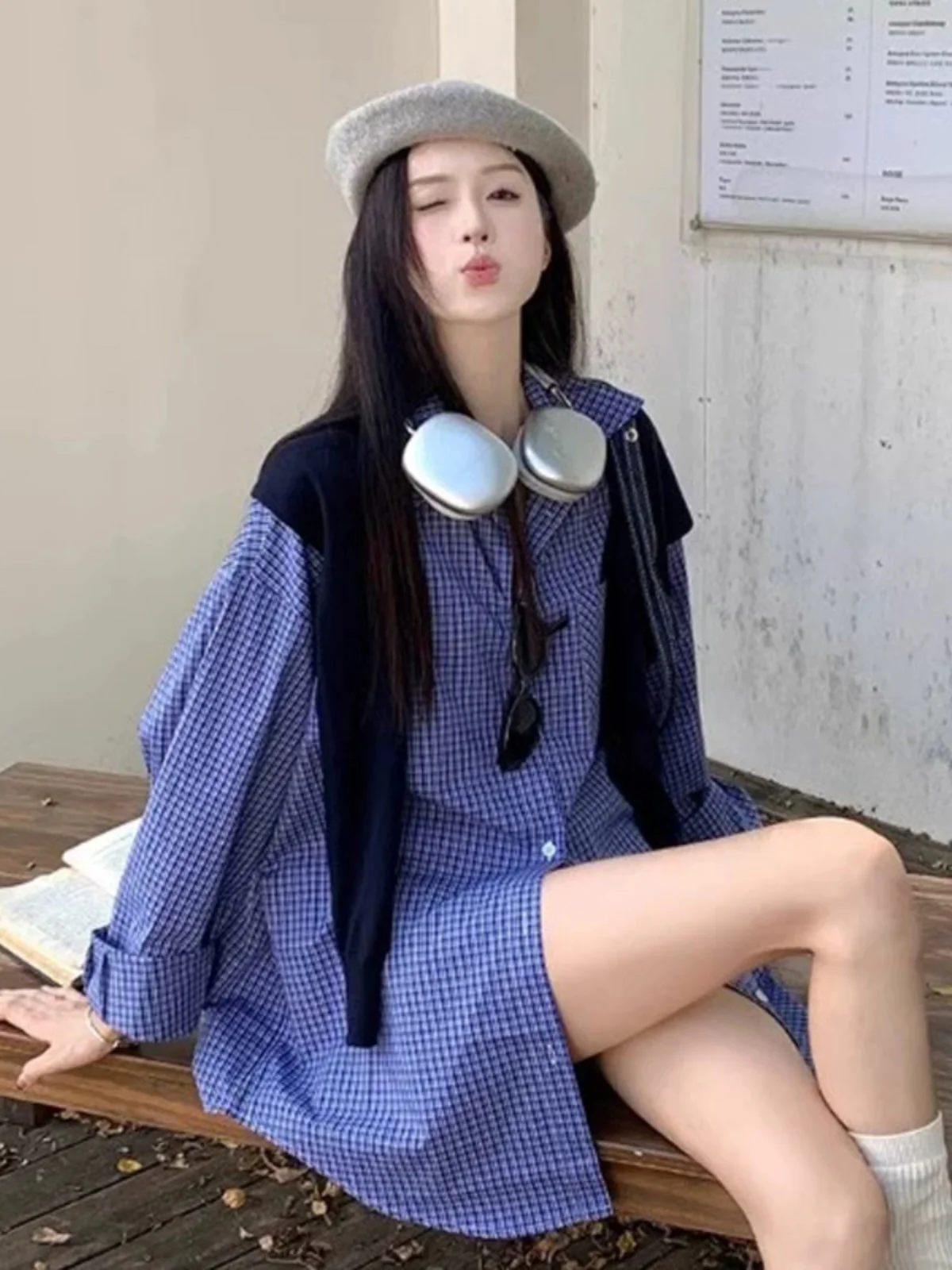 Loose Midi Plaid Shirt Women's Blue Checkered Shirt Casual Autumn Outerwear Shoulder Wrap Korean Fashion Long Sleeve Button up
Loose Midi Plaid Shirt Women's Blue Checkered Shirt Casual Autumn Outerwear Shoulder Wrap Korean Fashion Long Sleeve Button up