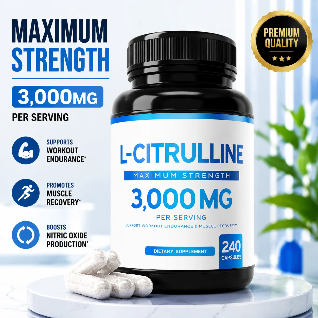 L Citrulline 3000mg Capsules 240 Count 60 Servings Workout Routine Supplement Daily Nutrition Support for Men and Women
L Citrulline 3000mg Capsules 240 Count 60 Servings Workout Routine Supplement Daily Nutrition Support for Men and Women