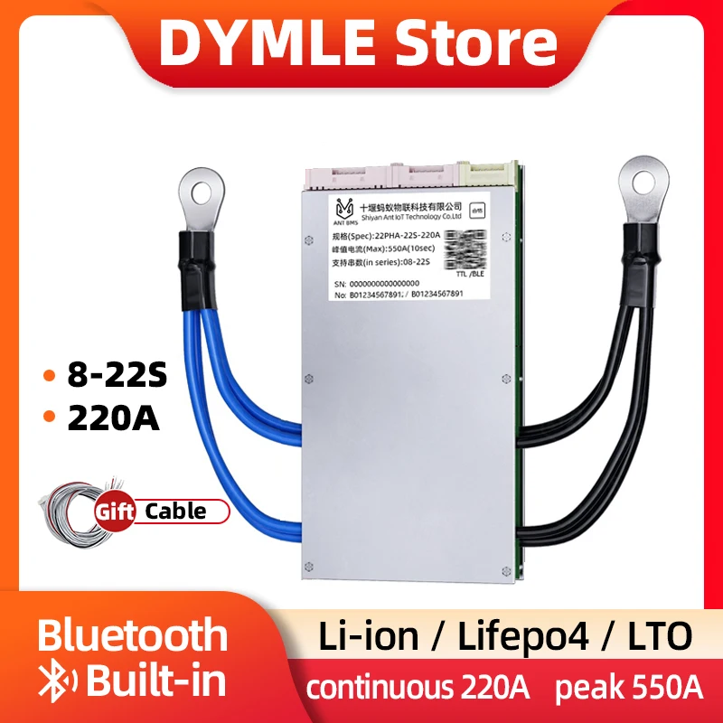 ANT Smart BMS 8-22S Li-ion Lifepo4 Lto Battery Smart Balance Board 24V 36V 48V 10S 11S 12S Continuous 220A peak 550A BT Built-in
ANT Smart BMS 8-22S Li-ion Lifepo4 Lto Battery Smart Balance Board 24V 36V 48V 10S 11S 12S Continuous 220A peak 550A BT Built-in