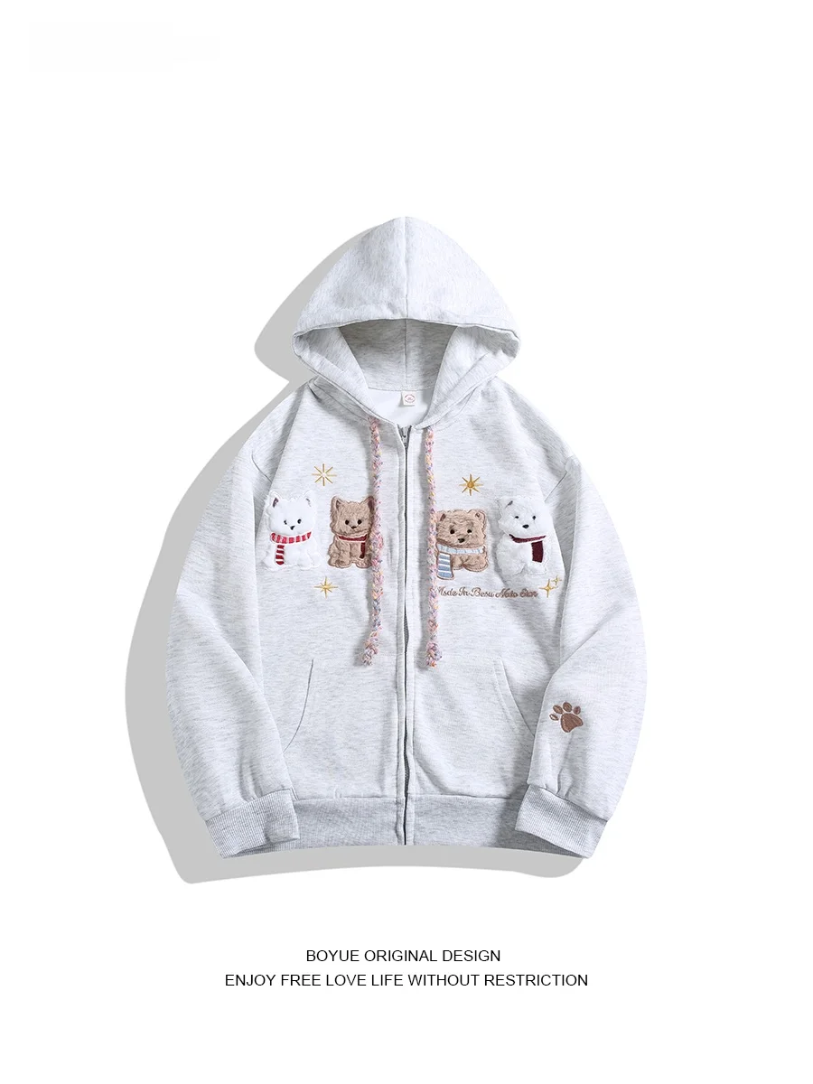 Boyue Japanese Sle Hooded Sweatirt Embroidered Plu Zipper Anti-Aging Casual ex Jaet Cute Dog Pattern Youth Faion
Boyue Japanese Sle Hooded Sweatirt Embroidered Plu Zipper Anti-Aging Casual ex Jaet Cute Dog Pattern Youth Faion