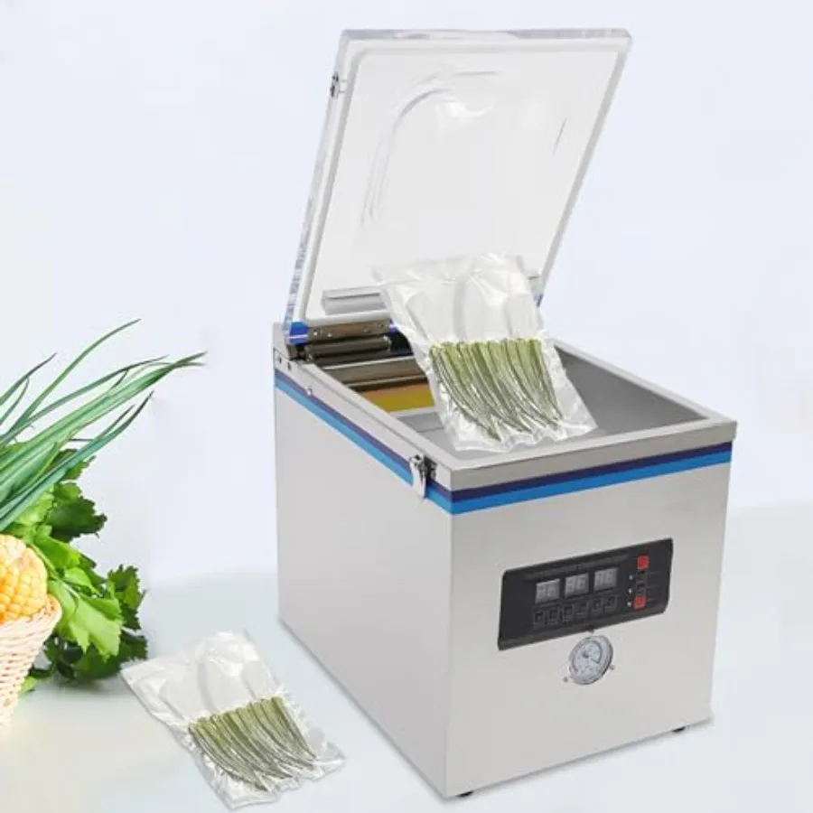 Chamber Vacuum Sealer for home kitchen and commercial use, stainless steel body, silver, 360W sealing power with Ni-Cr heating
Chamber Vacuum Sealer for home kitchen and commercial use, stainless steel body, silver, 360W sealing power with Ni-Cr heating