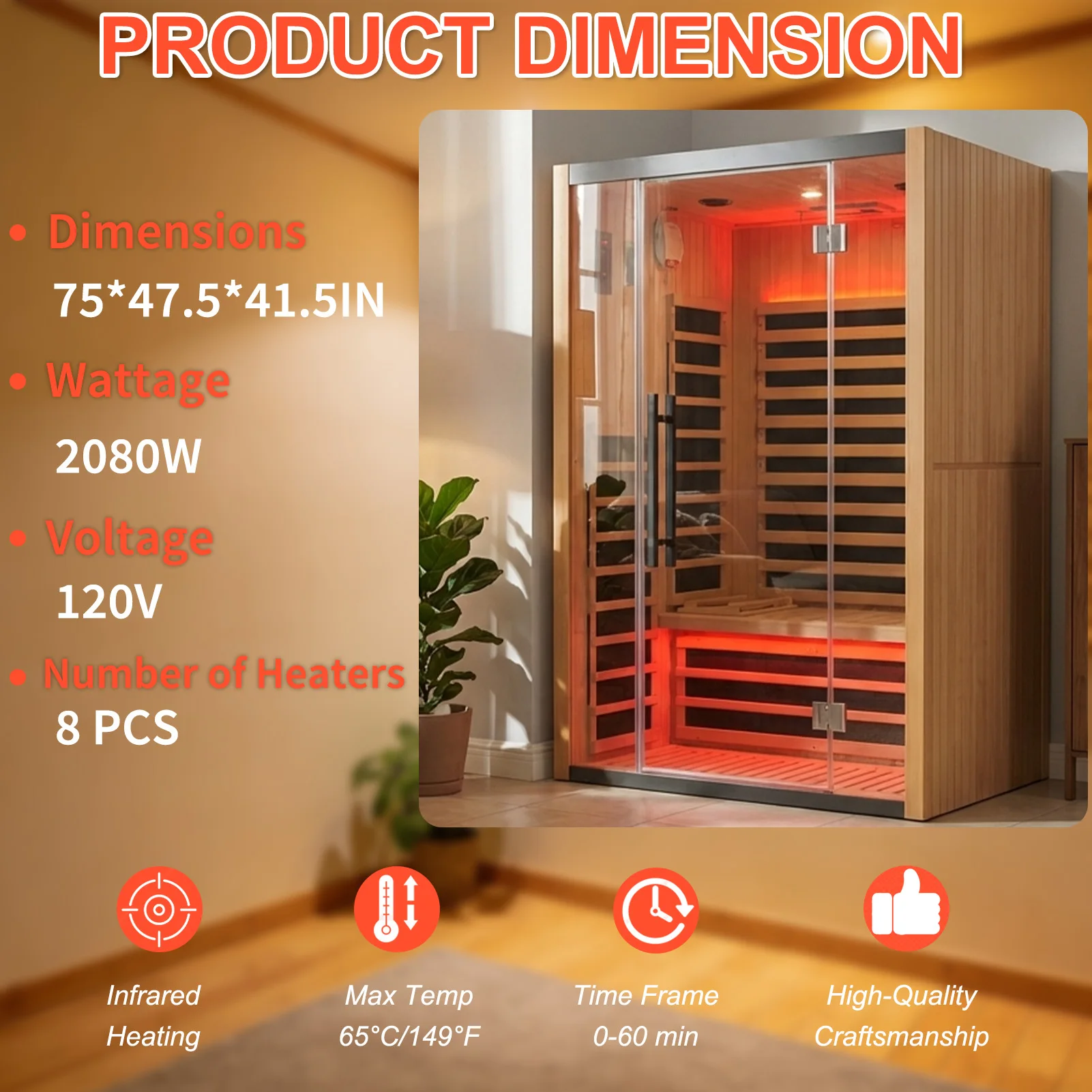 Outdoor Natural Spruce Graphene Far Infrared Sauna Room, Low EMF Home Sauna Cabin with Waterproof Asphalt Roof, Color Light Therapy for Backyard Spa Relax
Outdoor Natural Spruce Graphene Far Infrared Sauna Room, Low EMF Home Sauna Cabin with Waterproof Asphalt Roof, Color Light Therapy for Backyard Spa Relax