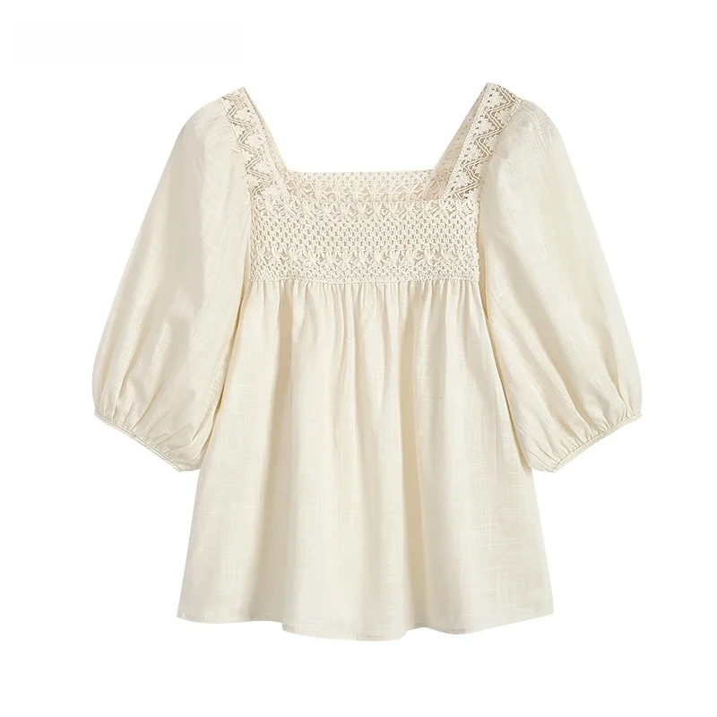 Wishchic Salt Series Anti-Aging Lace Hollow out Square Collar Doll Shirt Women's Fashion Cross-Border Clothing
Wishchic Salt Series Anti-Aging Lace Hollow out Square Collar Doll Shirt Women's Fashion Cross-Border Clothing