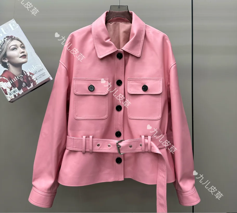 Real leather jacket plus size pink black single breated belted korean style motor biker jacket loose outwear windbreaker
Real leather jacket plus size pink black single breated belted korean style motor biker jacket loose outwear windbreaker
