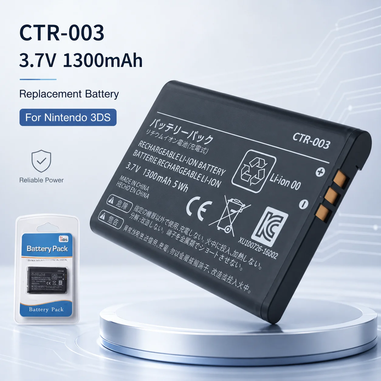 CTR-003 3.7V 1300mAh Rechargeable Battery Pack for Nintendo Switch Pro 3DS 2DS XL Wireless Controller Repair Part Accessory Kit
CTR-003 3.7V 1300mAh Rechargeable Battery Pack for Nintendo Switch Pro 3DS 2DS XL Wireless Controller Repair Part Accessory Kit
