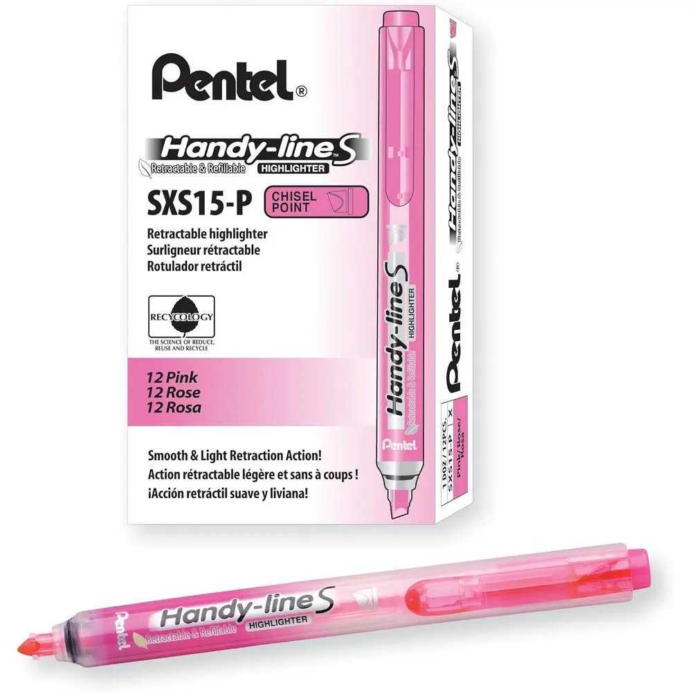 Retractable Chisel Tip Highlighter, Pink, Pack of 12
Retractable Chisel Tip Highlighter, Pink, Pack of 12