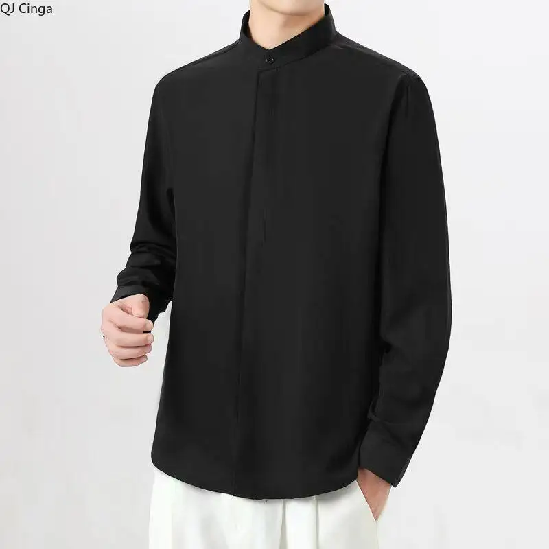 Черные мужские рубашки с короткими рукавами, летняя белая слегка эластичная рубашка с воротником-стойкой, модный повседневный топ.
Черные мужские рубашки с короткими рукавами, летняя белая слегка эластичная рубашка с воротником-стойкой, модный повседневный топ.
