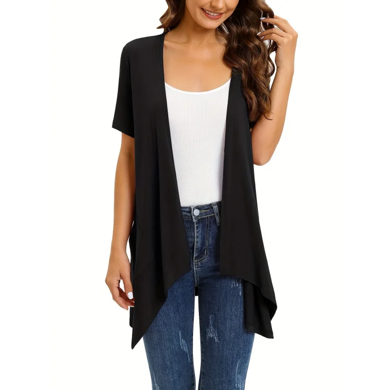 Dual Pockets Open Front Coat, Casual Short Sleeve Coat Spring & Summer, Women's Clothing
Dual Pockets Open Front Coat, Casual Short Sleeve Coat Spring & Summer, Women's Clothing