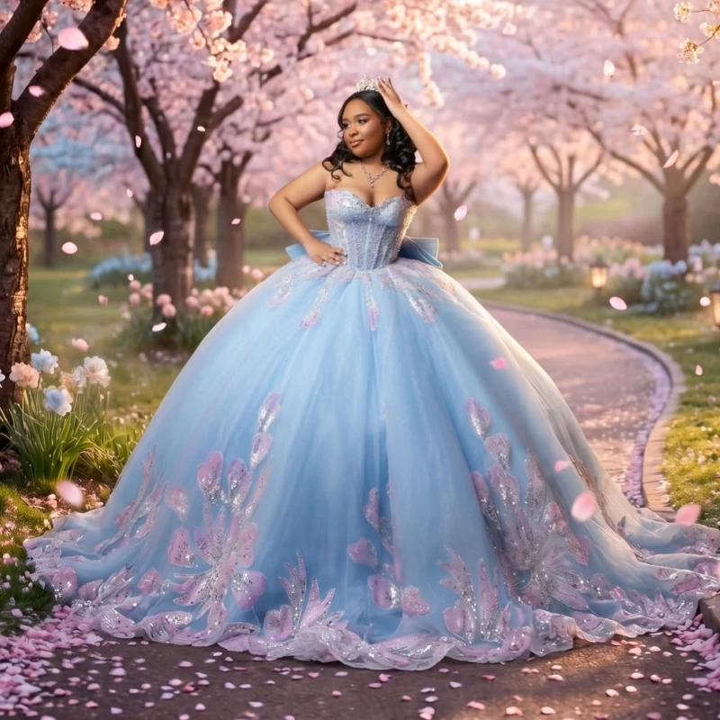 Light Blue Shiny Ball Gown Quinceanera Dresses Pink Applique Lace Bow Beading Crystal Tiered Tull Corset Off The Shoulder Sweet
Light Blue Shiny Ball Gown Quinceanera Dresses Pink Applique Lace Bow Beading Crystal Tiered Tull Corset Off The Shoulder Sweet