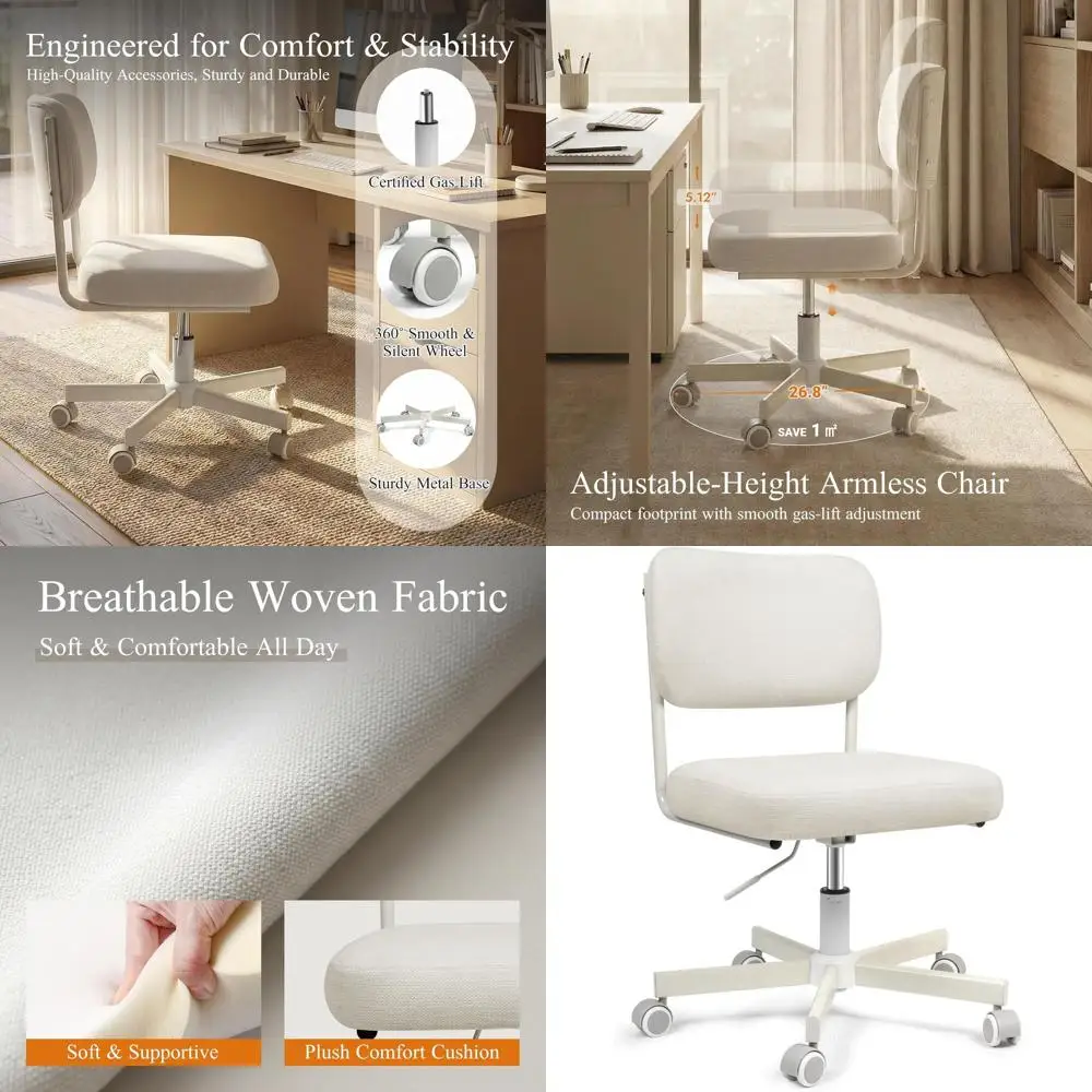 Adjustable Swivel Chair with Wheels, Cute Fabric Arm Desk Chair for Home Office, Study, Dining Room in White
Adjustable Swivel Chair with Wheels, Cute Fabric Arm Desk Chair for Home Office, Study, Dining Room in White