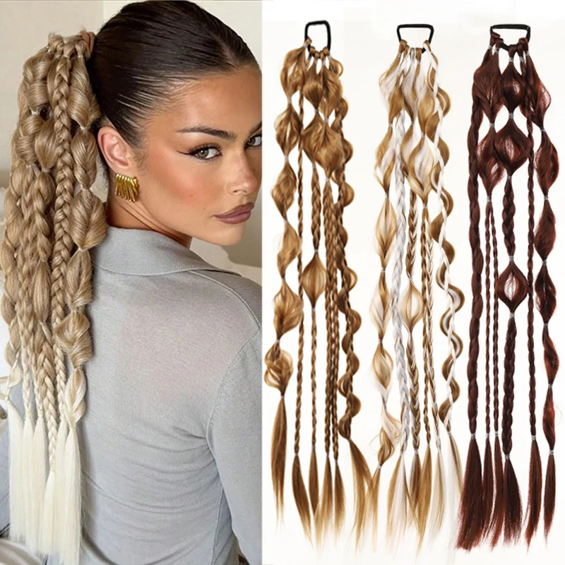 Synthetic wig with long bubble ponytail and lantern style hand woven ponytail suitable for women's daily party wear
Synthetic wig with long bubble ponytail and lantern style hand woven ponytail suitable for women's daily party wear