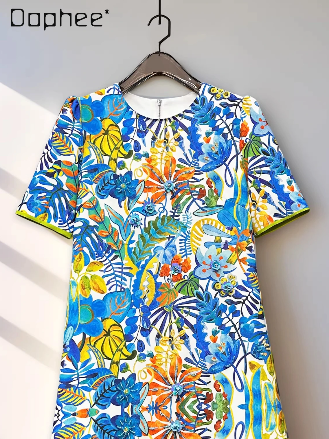 Vintage Temperament Lady Color Print Crew Neck Short Sleeve A-line Dress Women High-end Fashion Loose Mini Dress Evening Dresses
Vintage Temperament Lady Color Print Crew Neck Short Sleeve A-line Dress Women High-end Fashion Loose Mini Dress Evening Dresses