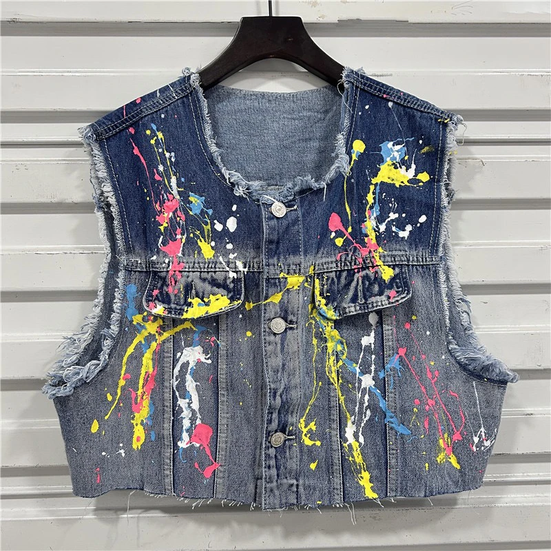 Vintage Hand-Painted Graffiti Print Short Denim Vest Women Streetwear Spring Summer New Round Neck Sleeveless Cowboy Waistcoat
Vintage Hand-Painted Graffiti Print Short Denim Vest Women Streetwear Spring Summer New Round Neck Sleeveless Cowboy Waistcoat