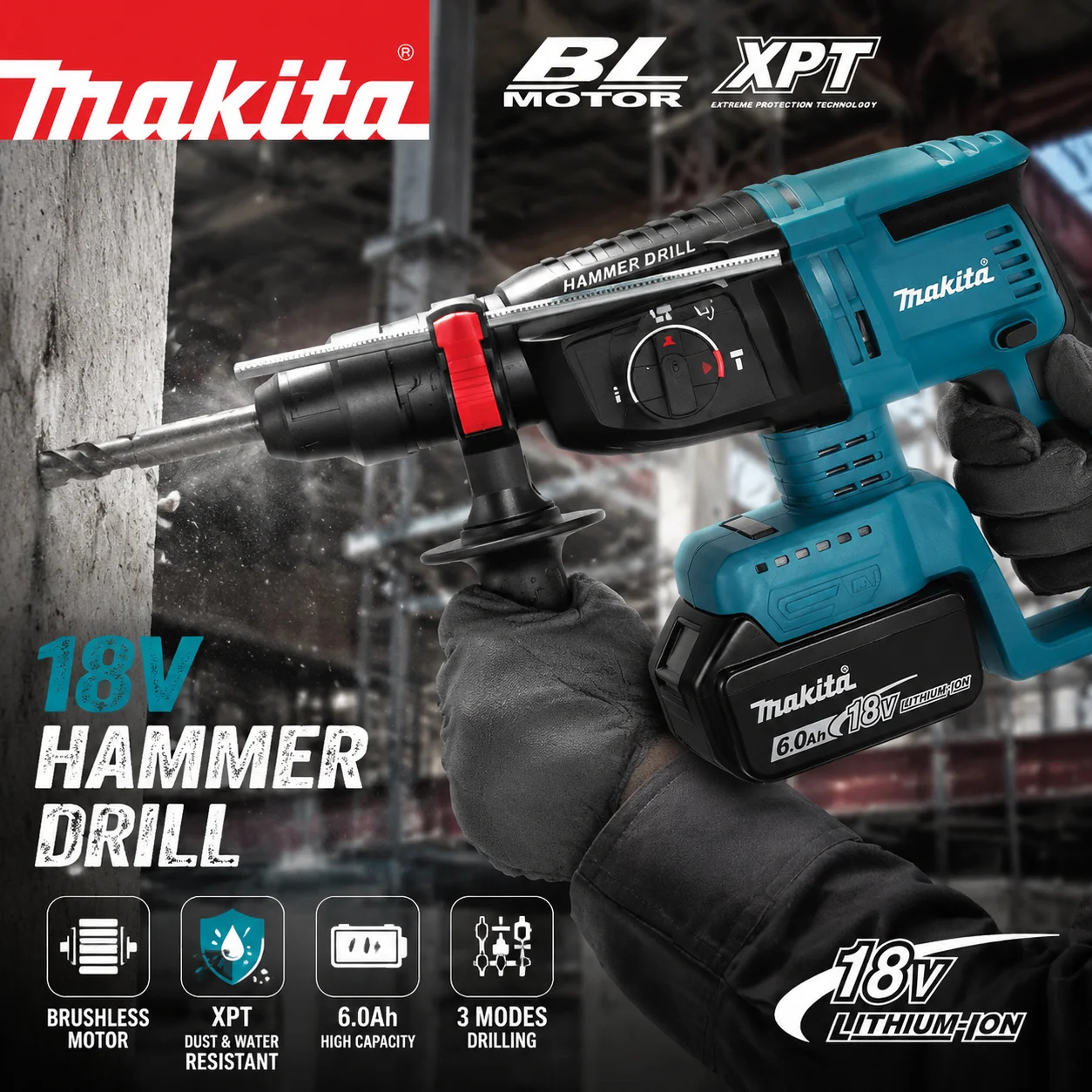 Makita Battery 18V For DHR242 Cordless Rotary Hammer SDS Plus 24mm 3-Mode Impact Drill Professional Tool For Concrete Drilling
Makita Battery 18V For DHR242 Cordless Rotary Hammer SDS Plus 24mm 3-Mode Impact Drill Professional Tool For Concrete Drilling