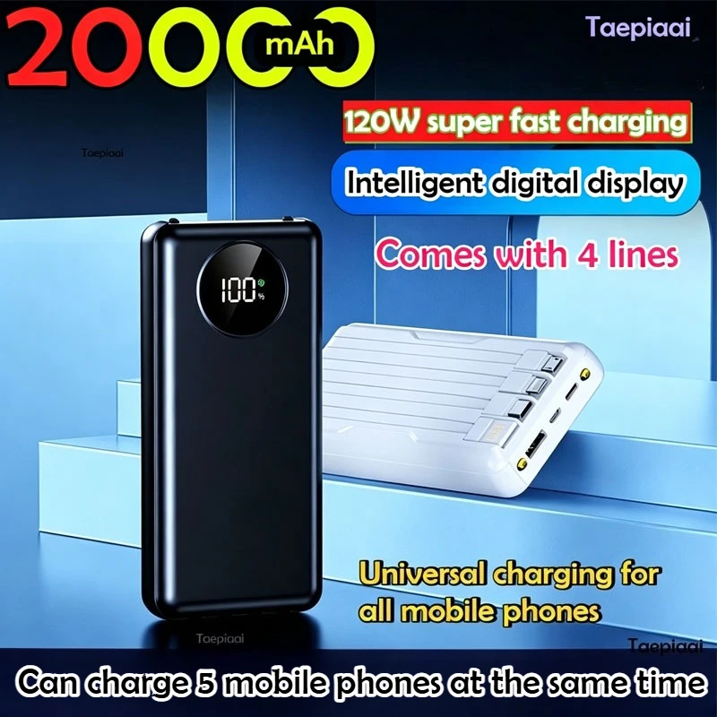 Taepiaai Power Bank 20000mAh PD 120W Fast Charging Phone External Battery Powerbank Charger for Xiaomi Poco IPhone Samsung IPad
Taepiaai Power Bank 20000mAh PD 120W Fast Charging Phone External Battery Powerbank Charger for Xiaomi Poco IPhone Samsung IPad