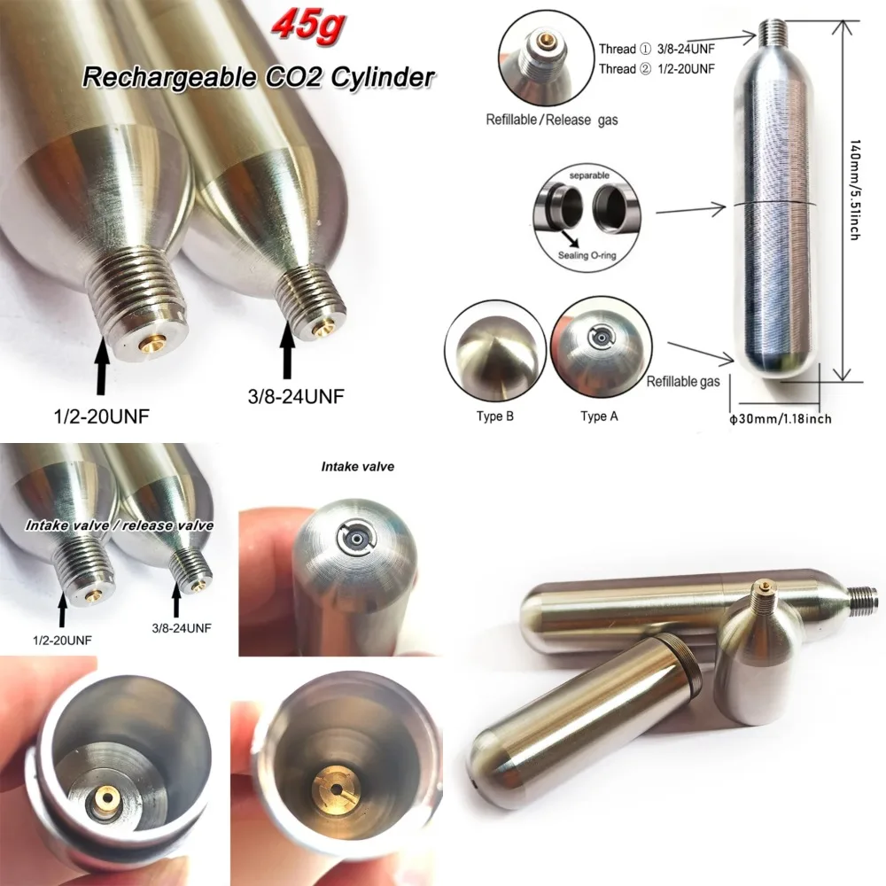 Refillable High Pressure 45g Co2 Cartridge for Beer Barrel Keg Pneumatic Maintenance, Outdoor Life Jacket
Refillable High Pressure 45g Co2 Cartridge for Beer Barrel Keg Pneumatic Maintenance, Outdoor Life Jacket
