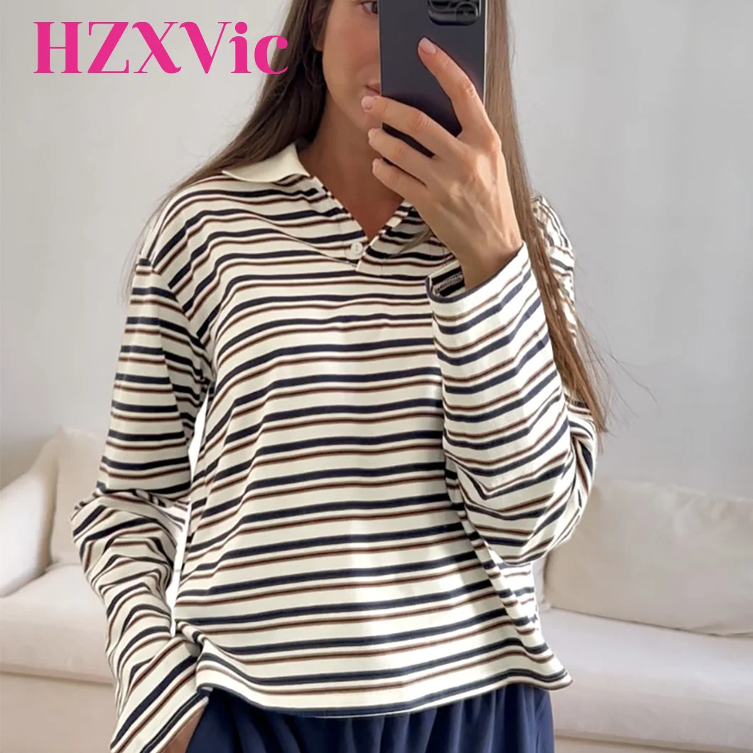 HZXVic women's top, miu series, can be worn with pure cotton versatile loose slimming contrasting stripes polo shirt
HZXVic women's top, miu series, can be worn with pure cotton versatile loose slimming contrasting stripes polo shirt