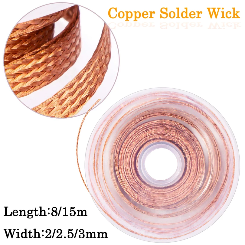 Length 15/8M Strong Solder Wick Desoldering Copper Wire Mesh Braid Width 2/2.5/3.0mm PCB BGA Remover Tin Welding Soldering Tool
Length 15/8M Strong Solder Wick Desoldering Copper Wire Mesh Braid Width 2/2.5/3.0mm PCB BGA Remover Tin Welding Soldering Tool