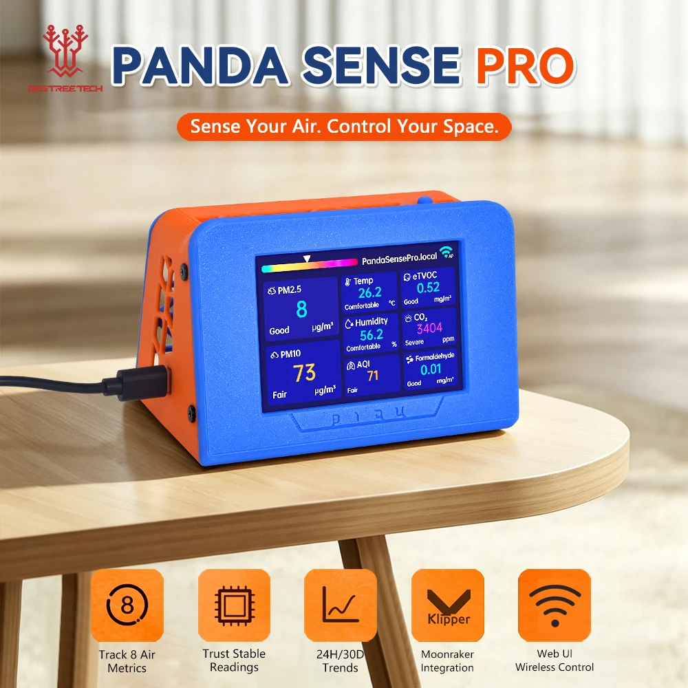 BIGTREETECH Panda Sense Pro Smart Air Detector 8-in-1 PM2.5 HCHO CO2 TVOC Temp Humidity AQI WiFi MQTT HA Moonraker Klipper
BIGTREETECH Panda Sense Pro Smart Air Detector 8-in-1 PM2.5 HCHO CO2 TVOC Temp Humidity AQI WiFi MQTT HA Moonraker Klipper