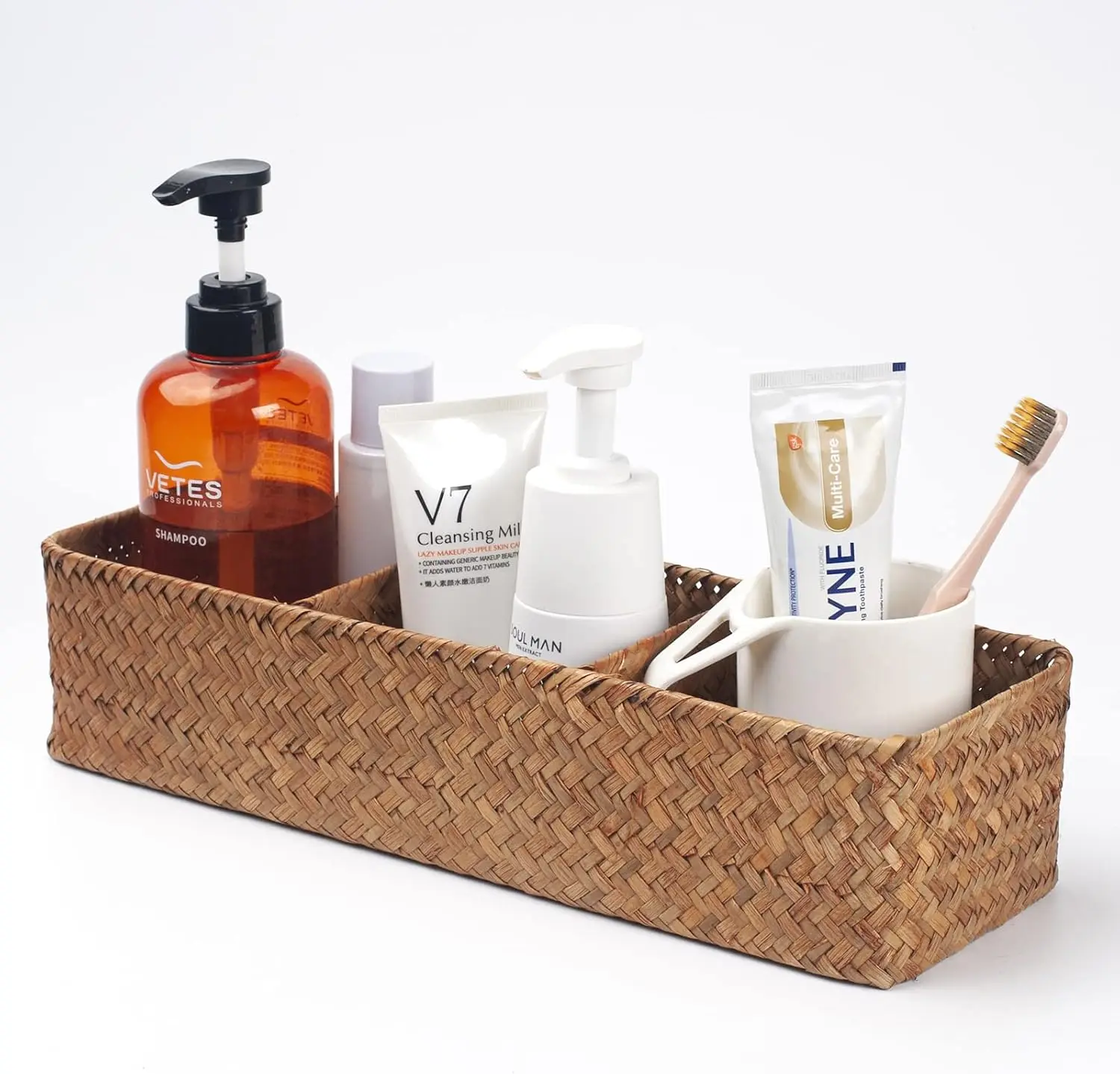 Natural Seagrass Storage Basket, 14.6x4.7x3.1in, 3-Section Organizer for Vanity, Bathroom, Shelf
Natural Seagrass Storage Basket, 14.6x4.7x3.1in, 3-Section Organizer for Vanity, Bathroom, Shelf