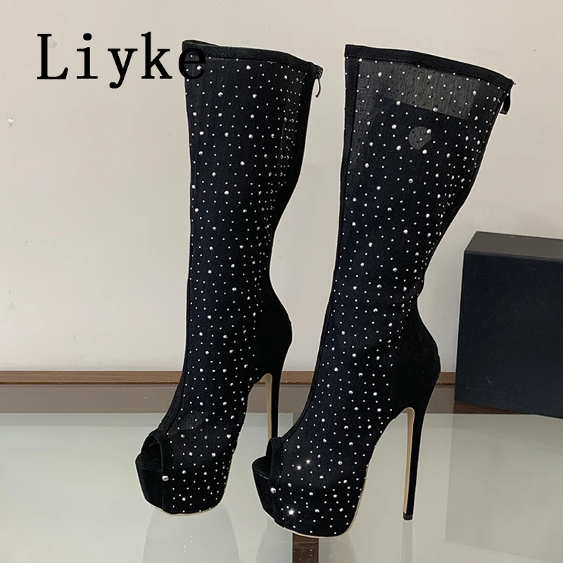 Liyke Sexy Peep Toe Zip Knee High Boots Women Fashion Crystal Rhinestone Mesh Platform Heels Pole Dance Shoes Long Booties Black
Liyke Sexy Peep Toe Zip Knee High Boots Women Fashion Crystal Rhinestone Mesh Platform Heels Pole Dance Shoes Long Booties Black