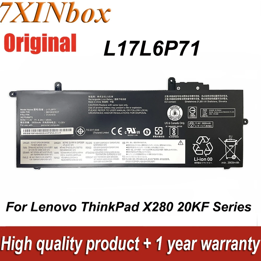 New Laptop Battery L17L6P71 L17M6P71 11.4V 48Wh For Lenovo ThinkPad X280 X280-20KF X280-20KE Series L17C6P71 01AV470 SB10K97617
New Laptop Battery L17L6P71 L17M6P71 11.4V 48Wh For Lenovo ThinkPad X280 X280-20KF X280-20KE Series L17C6P71 01AV470 SB10K97617