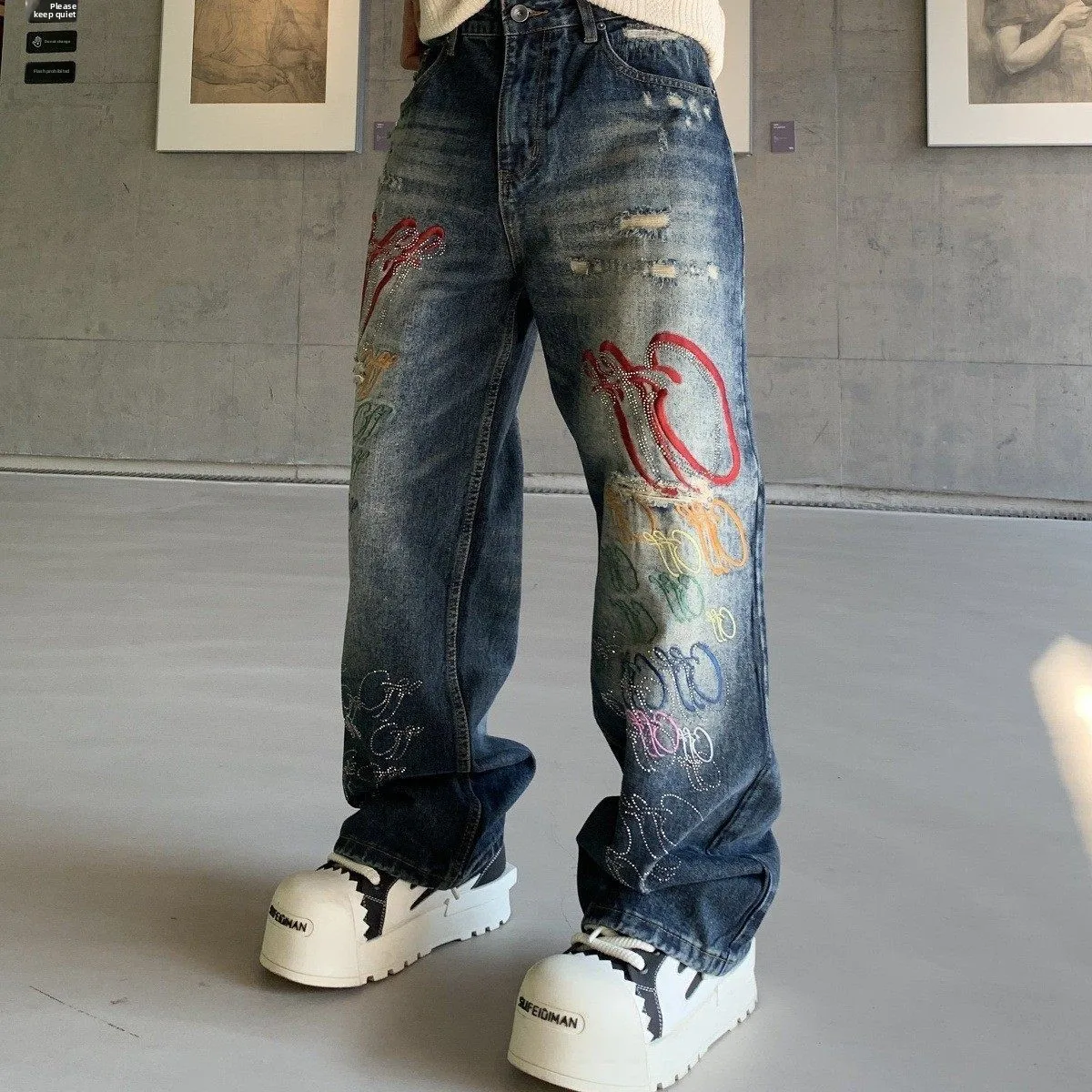 Retro Sle Men's Loose Straight Leg Jeans Embroidered Heavy Du Rhinestones Autumn Winter Faion Casual Comfortable Fit
Retro Sle Men's Loose Straight Leg Jeans Embroidered Heavy Du Rhinestones Autumn Winter Faion Casual Comfortable Fit