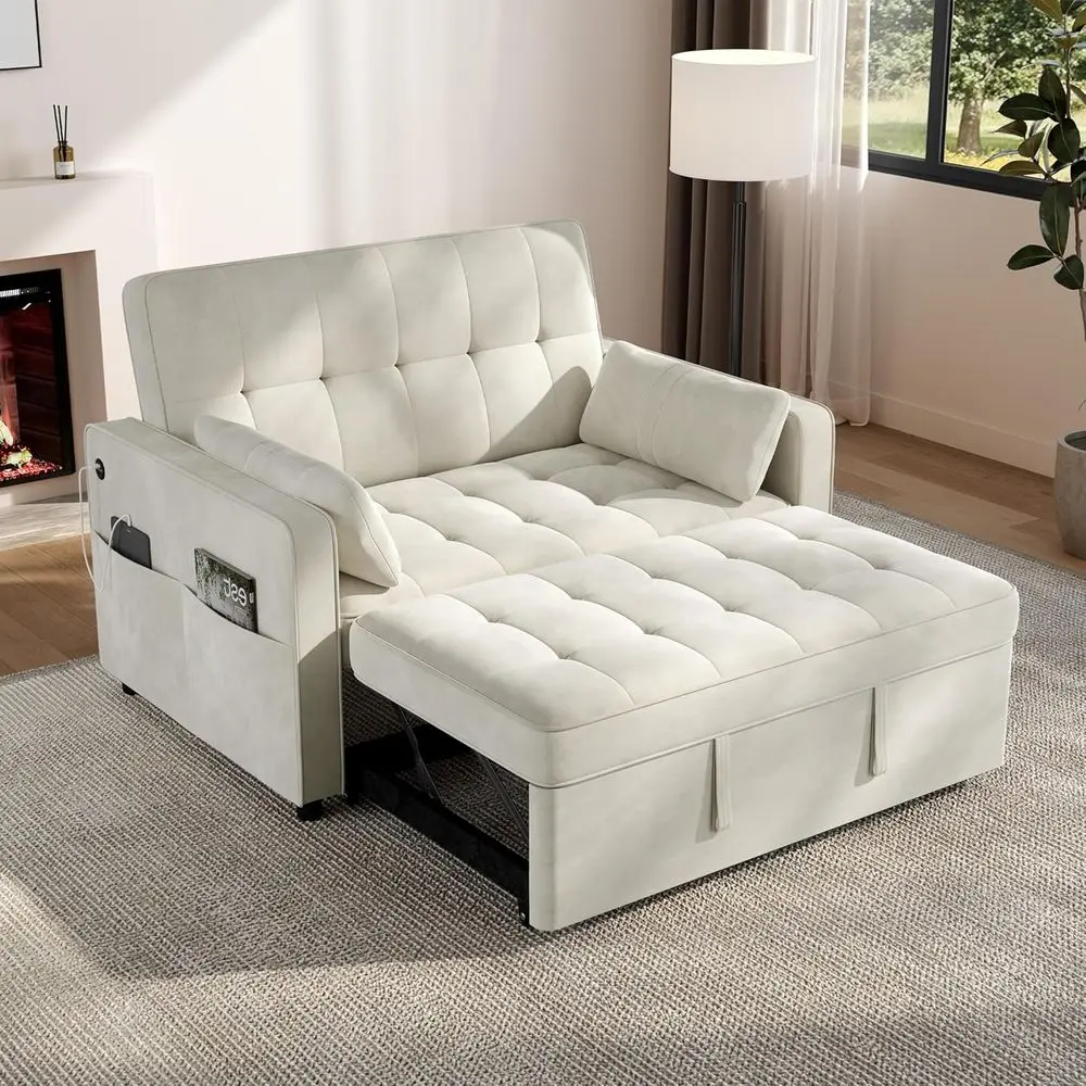Convertible Velvet Sofa Bed with Pull-Out Couch, Adjustable Backrest, Armrest Pillows, USB Ports, Side Pockets for Living Room o
Convertible Velvet Sofa Bed with Pull-Out Couch, Adjustable Backrest, Armrest Pillows, USB Ports, Side Pockets for Living Room o