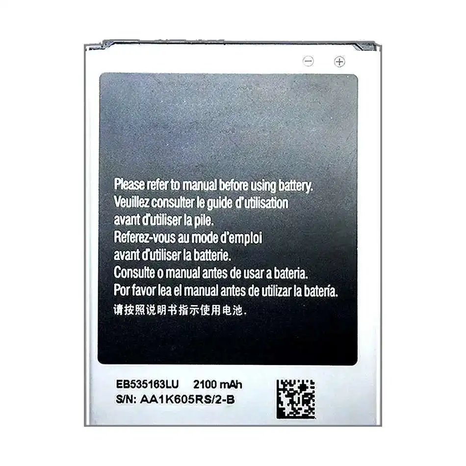 For Samsung Galaxy Grand Duos i9082 i9080 i9128E i9060 i9301 i9118 i9182 2100mAh Mobile Phone Battery EB535163LU Stable
For Samsung Galaxy Grand Duos i9082 i9080 i9128E i9060 i9301 i9118 i9182 2100mAh Mobile Phone Battery EB535163LU Stable