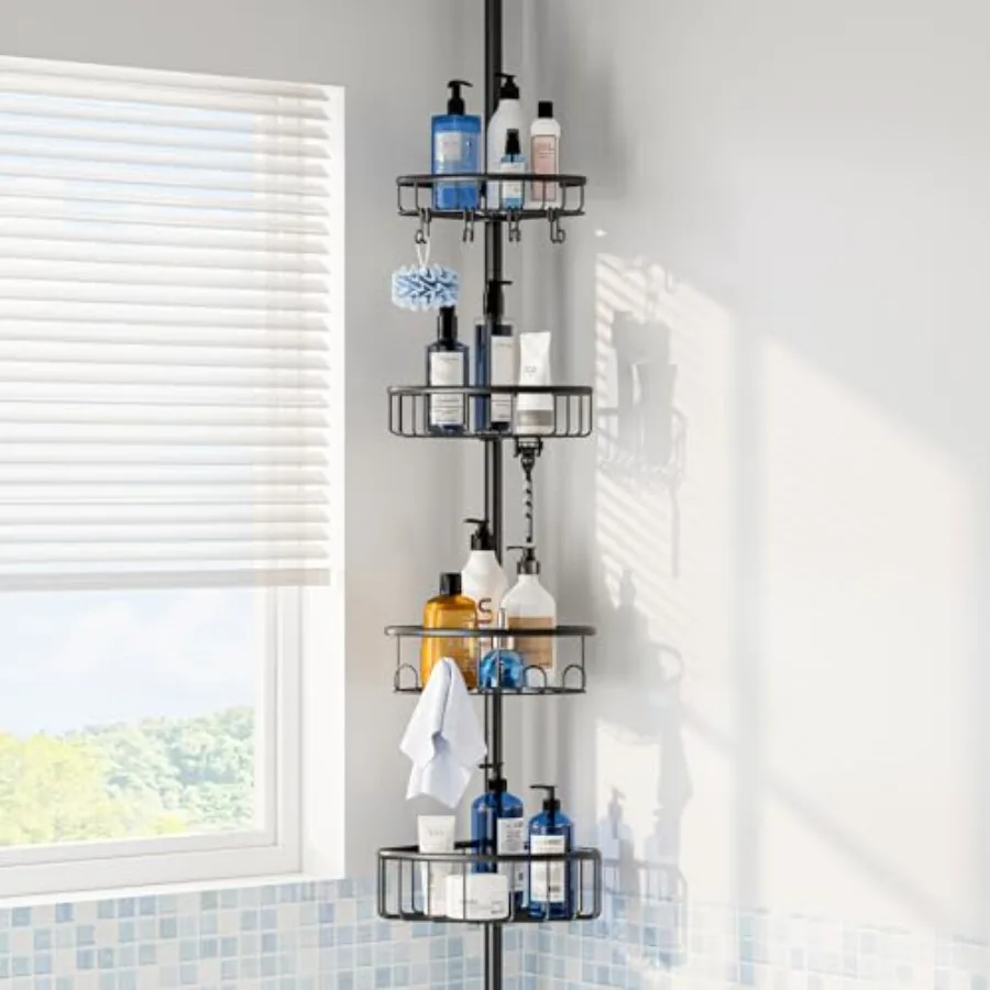 Corner Shower Caddy Tension Pole: Stainless Steel Rustproof 4-Tier Shower Organizer - 47-121 inch Adjustable Bathroom Shelves f
Corner Shower Caddy Tension Pole: Stainless Steel Rustproof 4-Tier Shower Organizer - 47-121 inch Adjustable Bathroom Shelves f