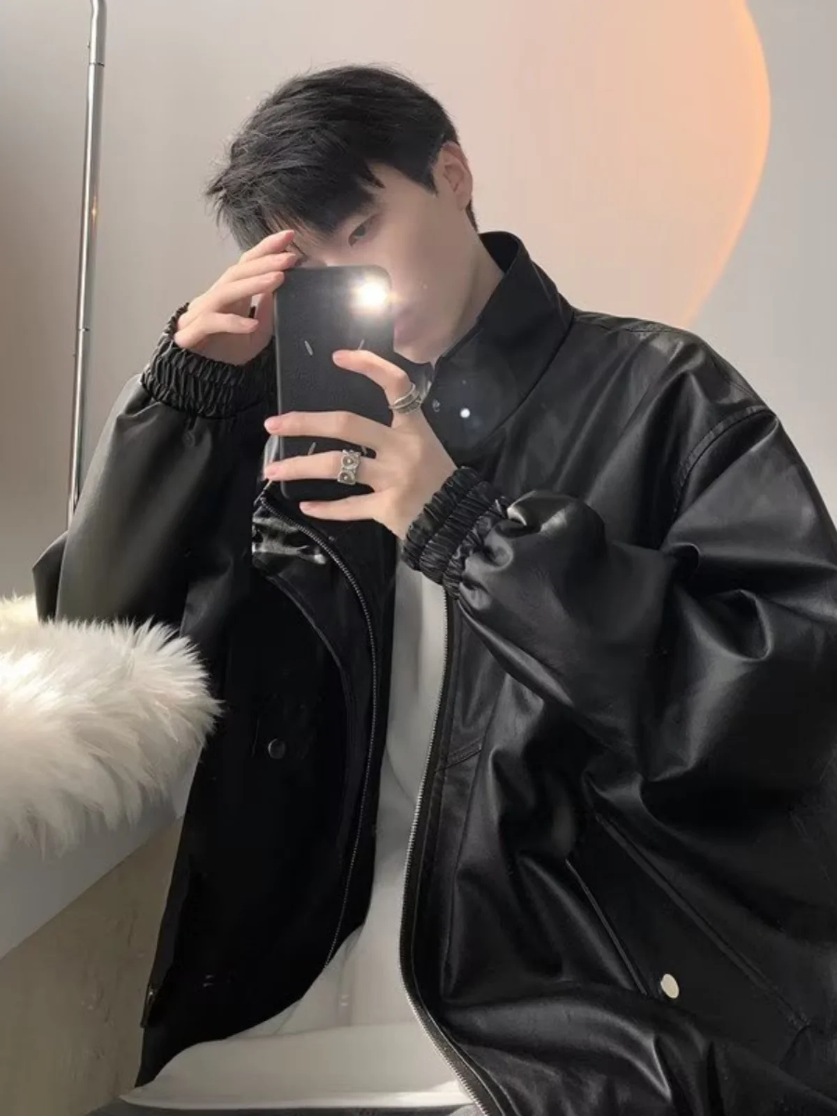 Bla ort Leather Jaet Men's Motorcycle Ball Game Sle Faionable And Cool Biker Coat Polyester Fiber Zipper Closure
Bla ort Leather Jaet Men's Motorcycle Ball Game Sle Faionable And Cool Biker Coat Polyester Fiber Zipper Closure