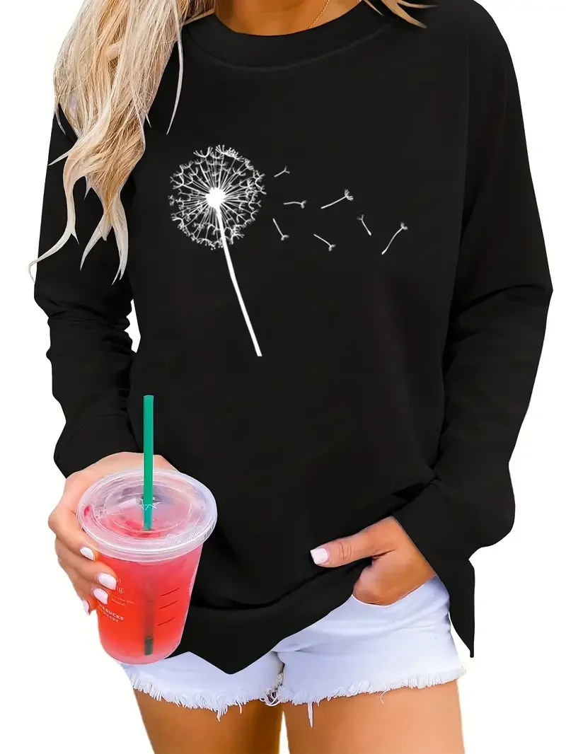 Dandelion Print Sweatshirt, Casual Long Sleeve Crew Neck Sweatshirt For Spring & Fall, Women's Clothing
Dandelion Print Sweatshirt, Casual Long Sleeve Crew Neck Sweatshirt For Spring & Fall, Women's Clothing
