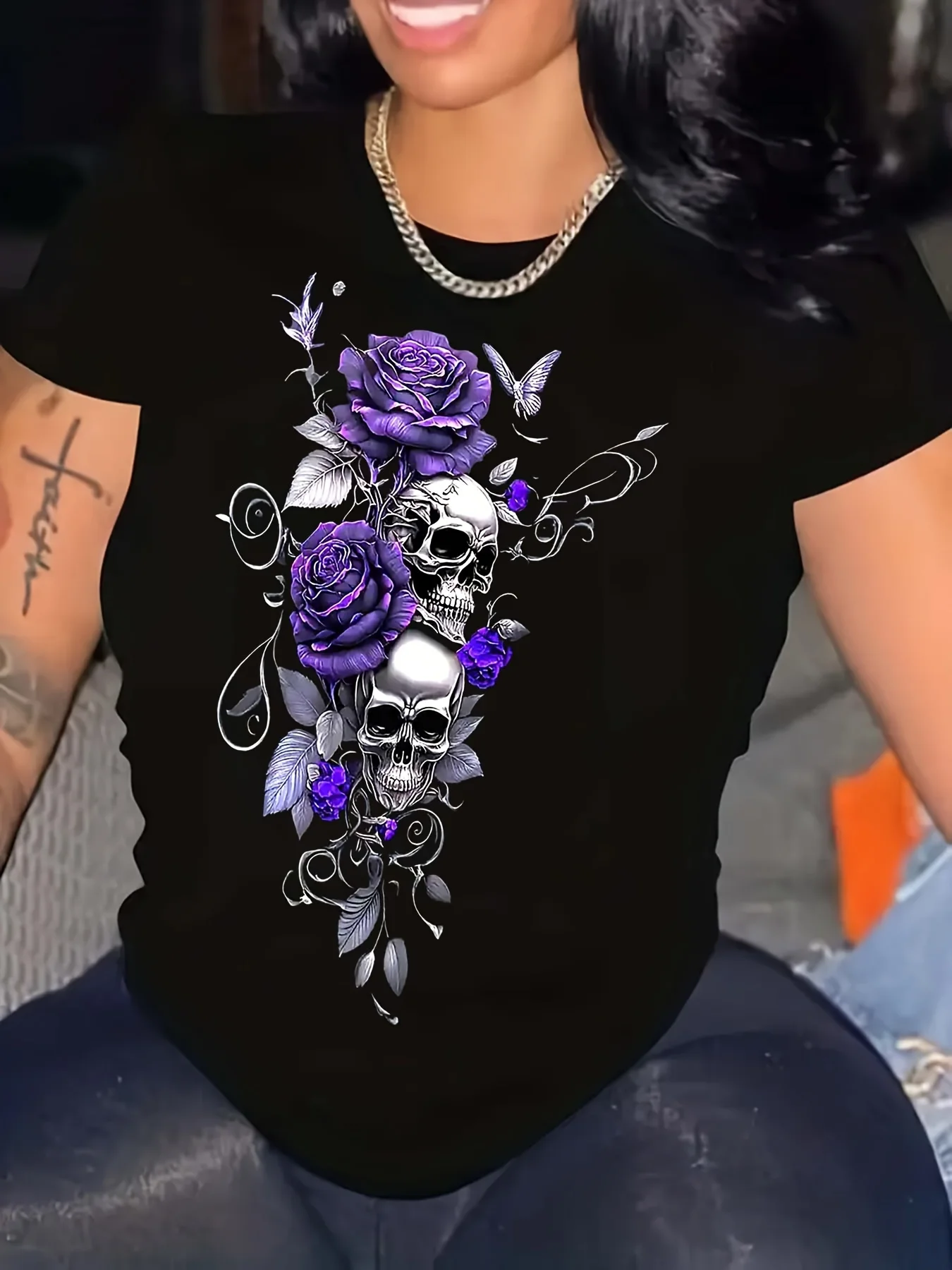 Women's Purple Rose Skull Graphic Print T-Shirt Short Sleeve Cotton Tees Retro Hip Hop Y2k T-shirt Summer Tops Women Clothing
Women's Purple Rose Skull Graphic Print T-Shirt Short Sleeve Cotton Tees Retro Hip Hop Y2k T-shirt Summer Tops Women Clothing