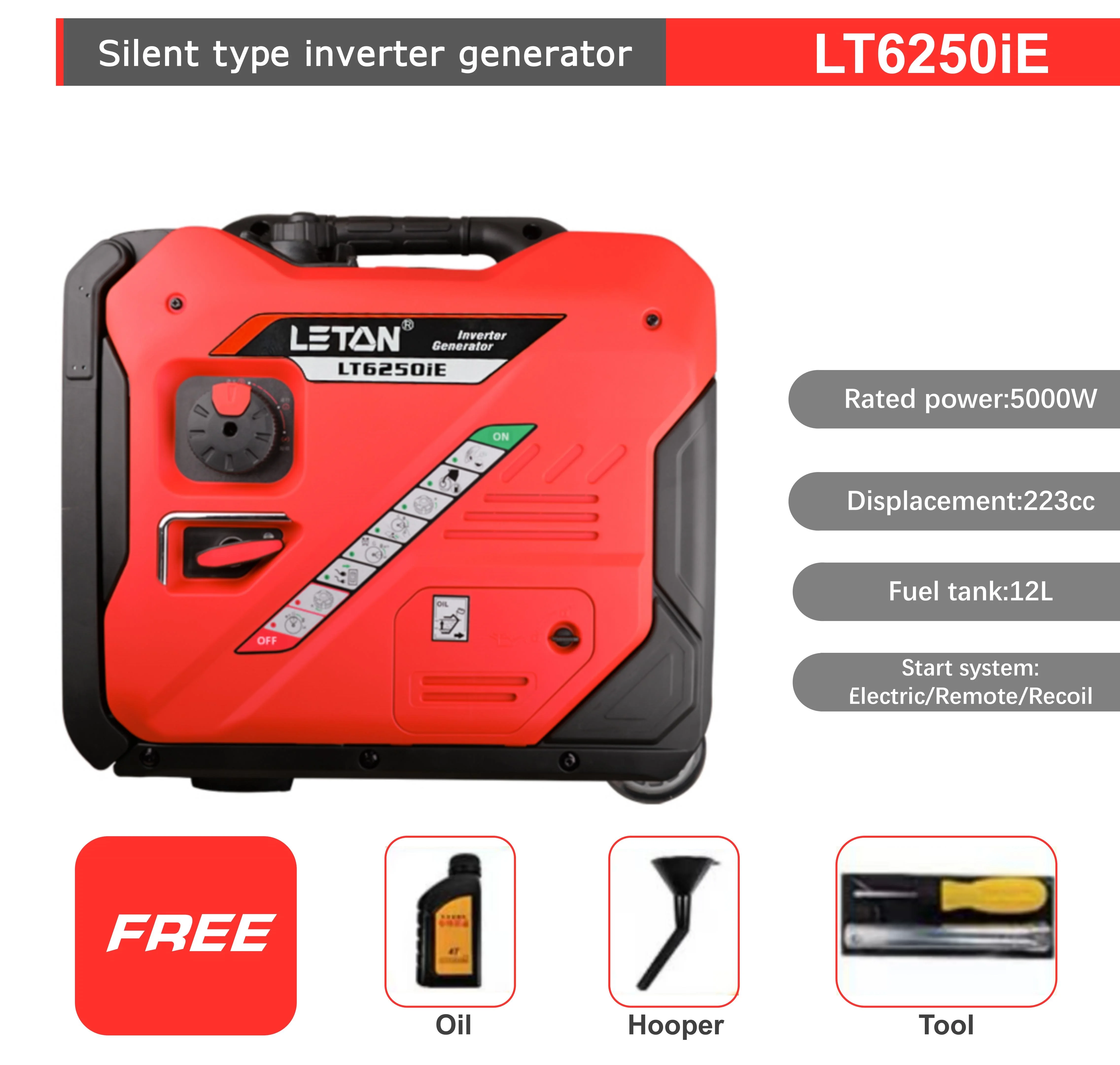 LETON POWER 5000W Portable Super Silent 2kw 3kw 5kw Inverter Power Generator 60Hz Pure Sine Wave for Home Use with Remote Start
LETON POWER 5000W Portable Super Silent 2kw 3kw 5kw Inverter Power Generator 60Hz Pure Sine Wave for Home Use with Remote Start