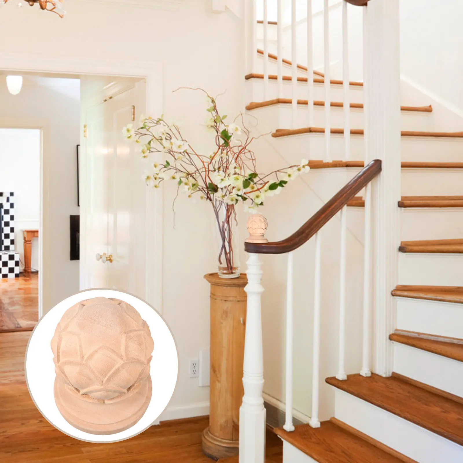 Solid Wood Staircase Finial European Style Decorative Stair Post Carved Baluster Topper for Home Stair Post Wood Column Topper
Solid Wood Staircase Finial European Style Decorative Stair Post Carved Baluster Topper for Home Stair Post Wood Column Topper
