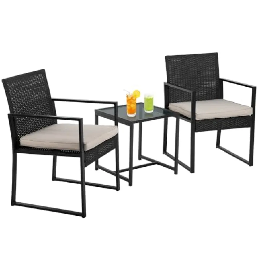 3-Piece Outdoor Patio Furniture Set Khaki Modern Rattan Bistro Set with Cushioned Chairs Tempered Glass Coffee Table Indoor Out
3-Piece Outdoor Patio Furniture Set Khaki Modern Rattan Bistro Set with Cushioned Chairs Tempered Glass Coffee Table Indoor Out