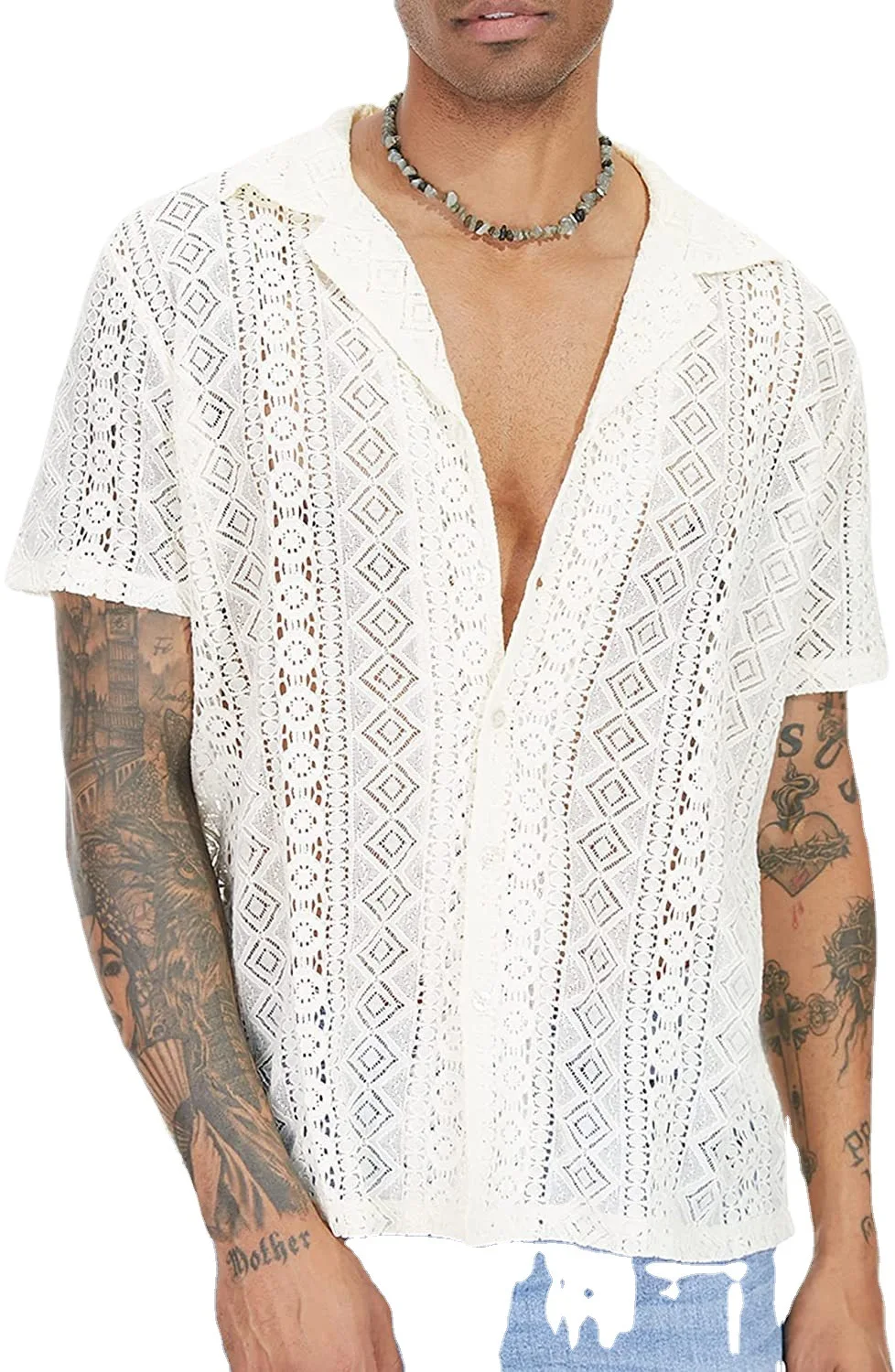 Mens Floral Lace See Through Shirts Summer Short Sleeve Button Down Hollow Out Transparent Shirt Men Party Club Chemise Homme
Mens Floral Lace See Through Shirts Summer Short Sleeve Button Down Hollow Out Transparent Shirt Men Party Club Chemise Homme