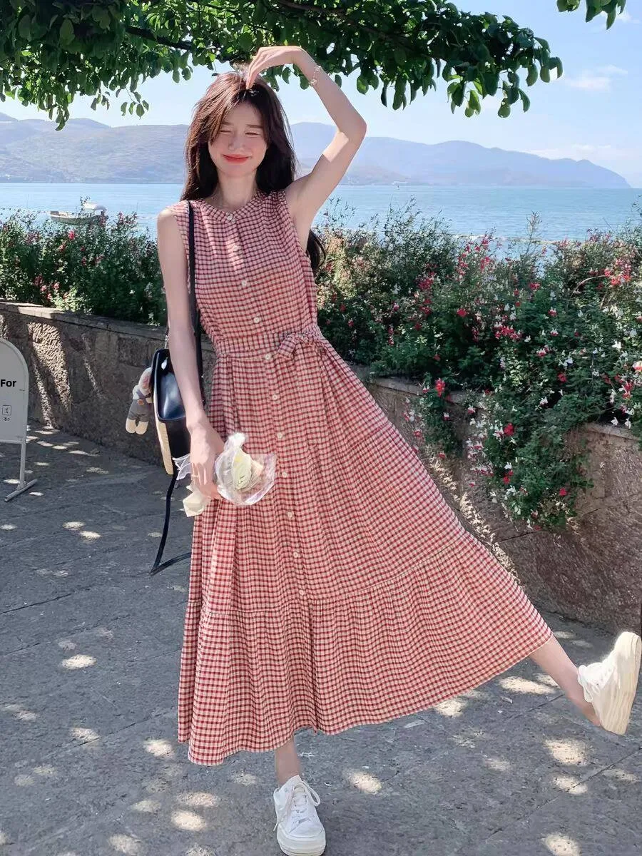Summer High Waist Plaid Sleeveless Women's Dress Retro Style Cake Skirt Gown Sweet Style A-Line Casual Cotton Zipper Side Entry
Summer High Waist Plaid Sleeveless Women's Dress Retro Style Cake Skirt Gown Sweet Style A-Line Casual Cotton Zipper Side Entry
