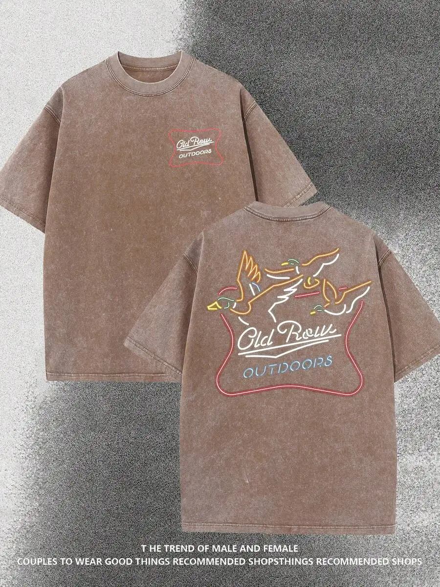 Retro Washed Cotton Short Sleeve Tee With Dual-Side Geese Graphic Print, Loose Fit Streetwear For Men And Women
Retro Washed Cotton Short Sleeve Tee With Dual-Side Geese Graphic Print, Loose Fit Streetwear For Men And Women