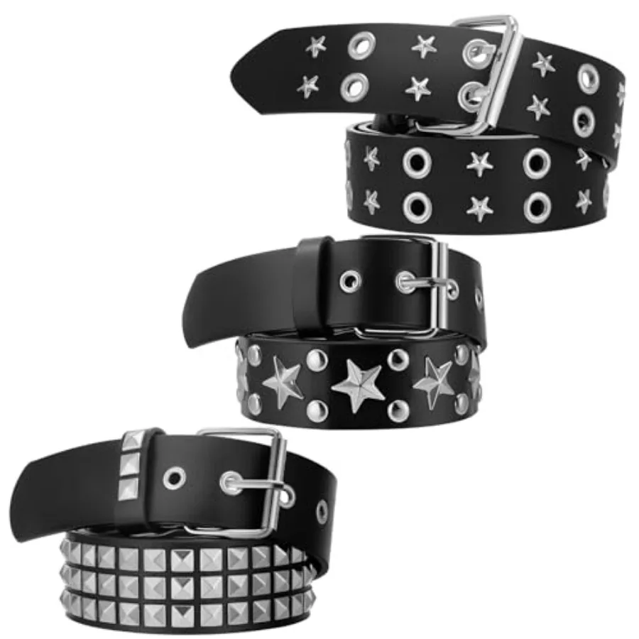 3 Pcs Y2K Black Studded Belt Metal Goth Punk Rock Belts with Shiny Pyramid Studded and Star for Women
3 Pcs Y2K Black Studded Belt Metal Goth Punk Rock Belts with Shiny Pyramid Studded and Star for Women