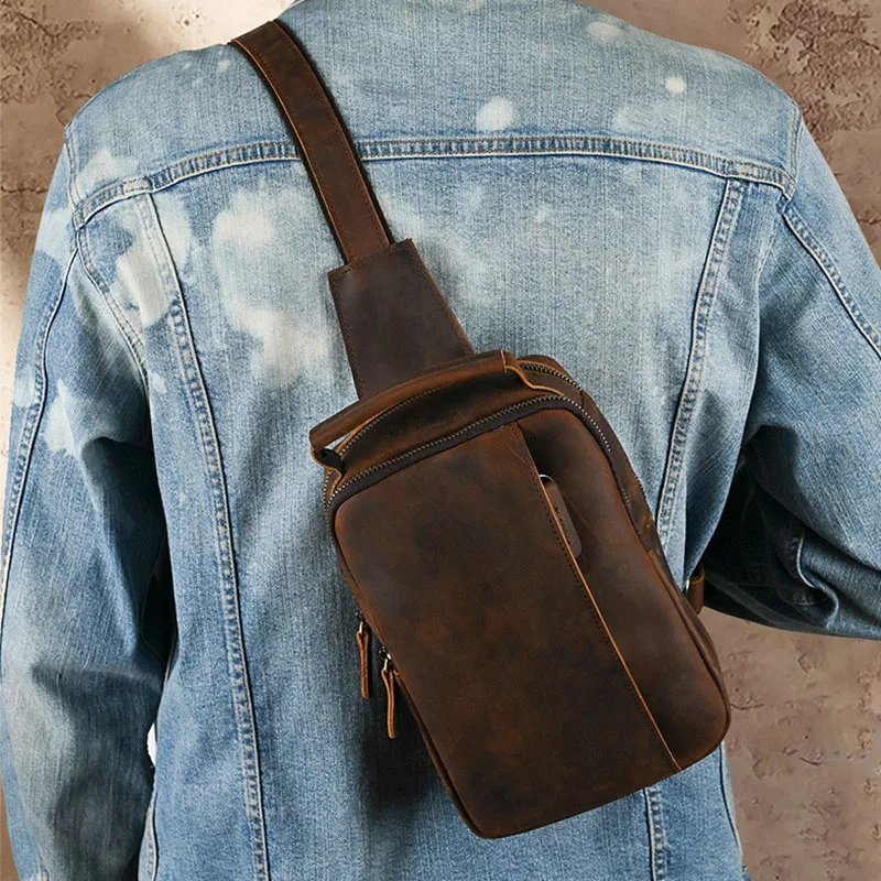 Single Shoulder Chest Bags Classic Retro Style Brown Genuine Leather Cowhide Men's Sling Bag Multiple Zippers Adjustable Strap
Single Shoulder Chest Bags Classic Retro Style Brown Genuine Leather Cowhide Men's Sling Bag Multiple Zippers Adjustable Strap
