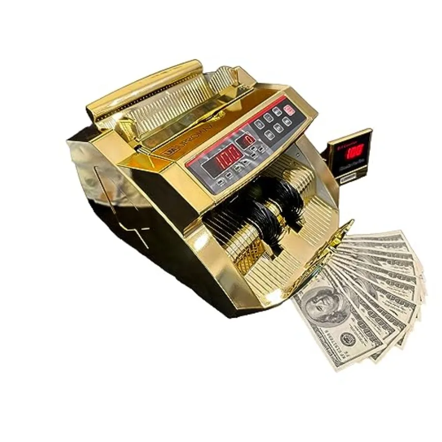 Small business cash counter: gold-finished metal detector with UV/MG/IR counterfeit detection, black exterior, 1000 bills/min s
Small business cash counter: gold-finished metal detector with UV/MG/IR counterfeit detection, black exterior, 1000 bills/min s