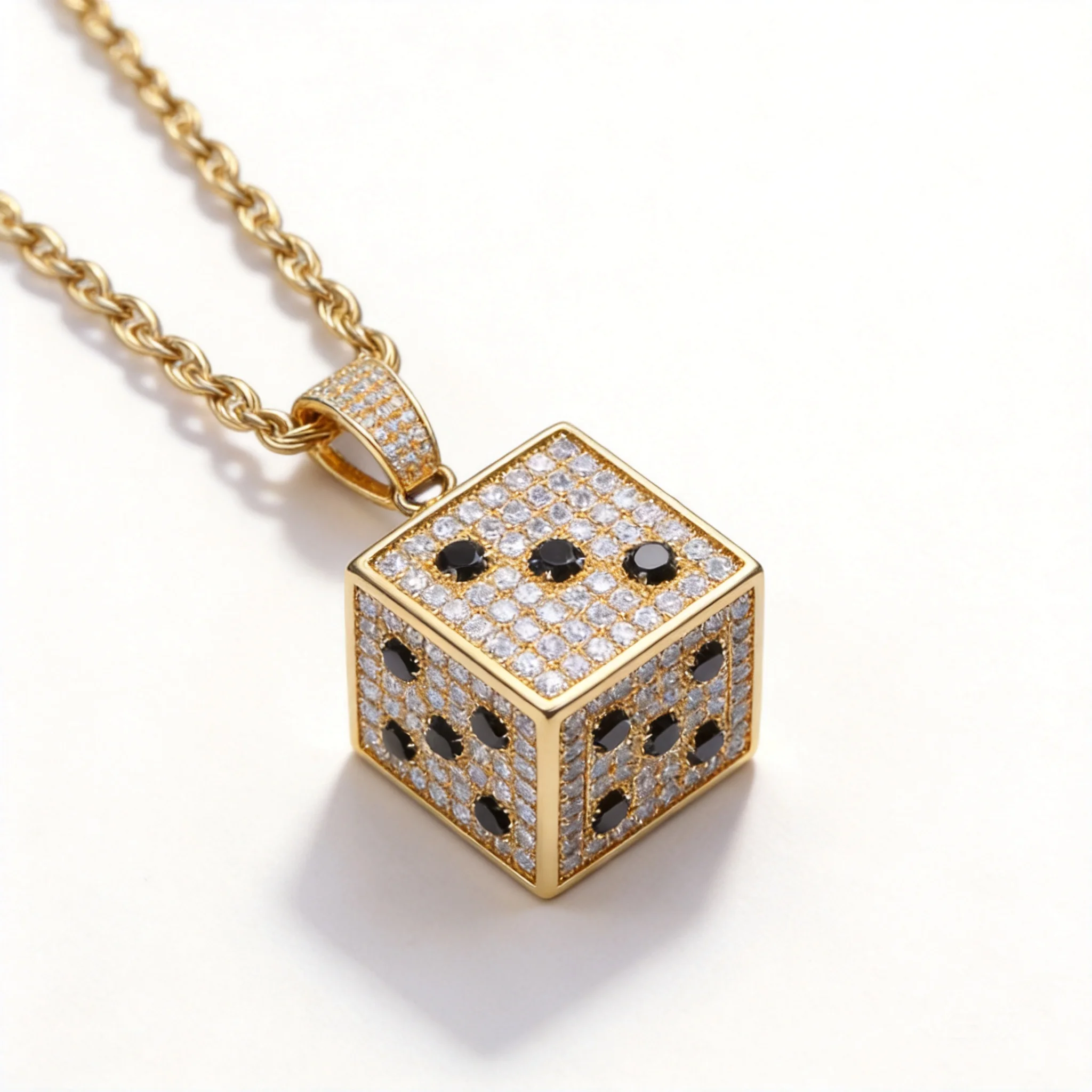 Chinese Style Lucky Fortune Blessing Dice Pendant Necklace Gold Plated Twist Chain Iced Out Black White Zircon Hip Hop Jewelry
Chinese Style Lucky Fortune Blessing Dice Pendant Necklace Gold Plated Twist Chain Iced Out Black White Zircon Hip Hop Jewelry