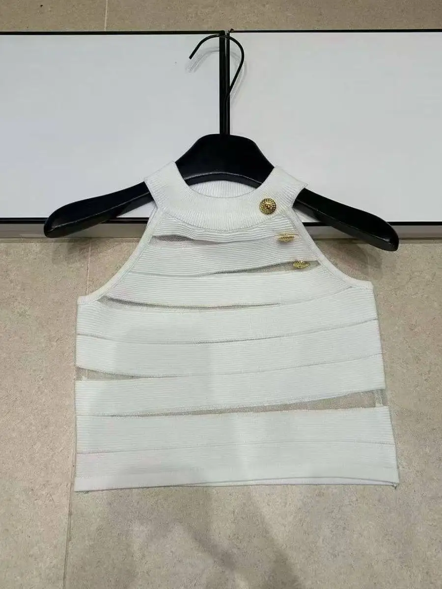 Spring Summer New Fashion Knitted Design Slimming Top for Women Hanging Neck Strap High-End Sensation Lady Style Medium Softness
Spring Summer New Fashion Knitted Design Slimming Top for Women Hanging Neck Strap High-End Sensation Lady Style Medium Softness