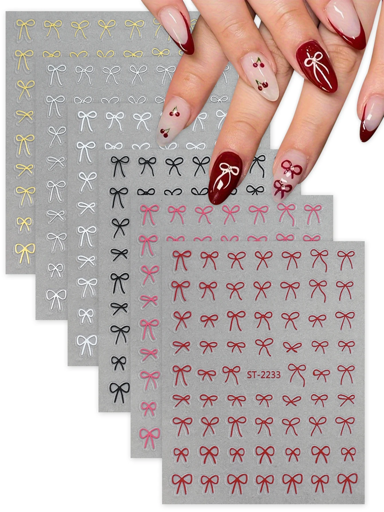 3 Sheets Colorful Ribbon Bow Nail Stickers,Self-Adhesive Red, Pink, Black Bowknot Nail Decals for DIY Manicure Nail Decoration
3 Sheets Colorful Ribbon Bow Nail Stickers,Self-Adhesive Red, Pink, Black Bowknot Nail Decals for DIY Manicure Nail Decoration