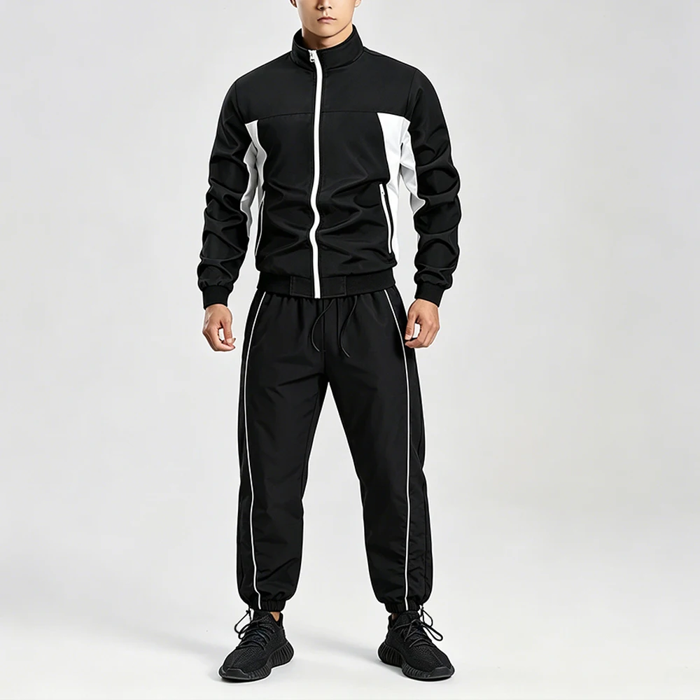 Men Set Contrast Panel Stand Collar Zip Up Windproof Jacket Double Side Striped Elastic Waist Sport Pants Casual Training Suit
Men Set Contrast Panel Stand Collar Zip Up Windproof Jacket Double Side Striped Elastic Waist Sport Pants Casual Training Suit