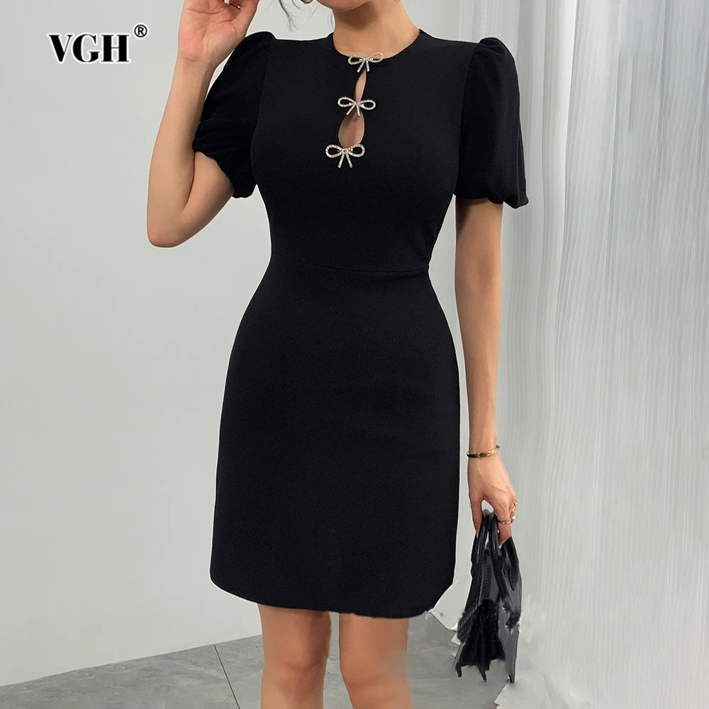 VGH Elegant Slimming Solid Spliced Bowknot Mini Dresses For Women Round Neck Short Sleeve High Waist Cute Dress Female Fashion
VGH Elegant Slimming Solid Spliced Bowknot Mini Dresses For Women Round Neck Short Sleeve High Waist Cute Dress Female Fashion
