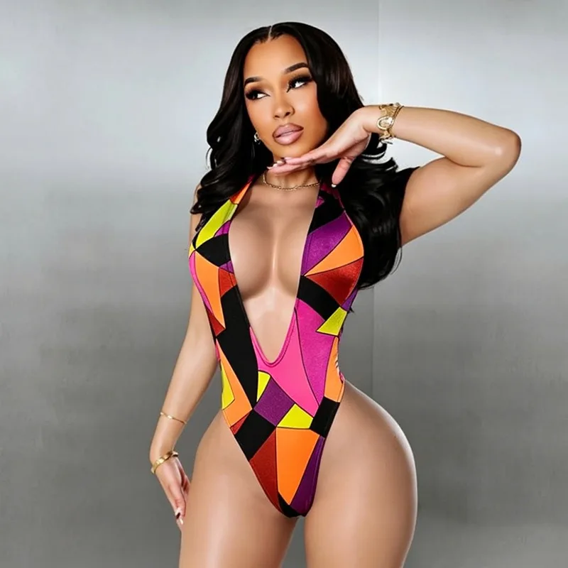 KEXU Women Summer Sexy Deep V Halter Printed Backless Stretchy Bodysuit
KEXU Women Summer Sexy Deep V Halter Printed Backless Stretchy Bodysuit