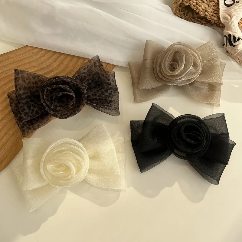 Elegant Mesh Rose Flower Hair Clips for Women Bow Leopard Print Spring Clip Ponytail Holder Barrette Fashion Hair Accessories
Elegant Mesh Rose Flower Hair Clips for Women Bow Leopard Print Spring Clip Ponytail Holder Barrette Fashion Hair Accessories
