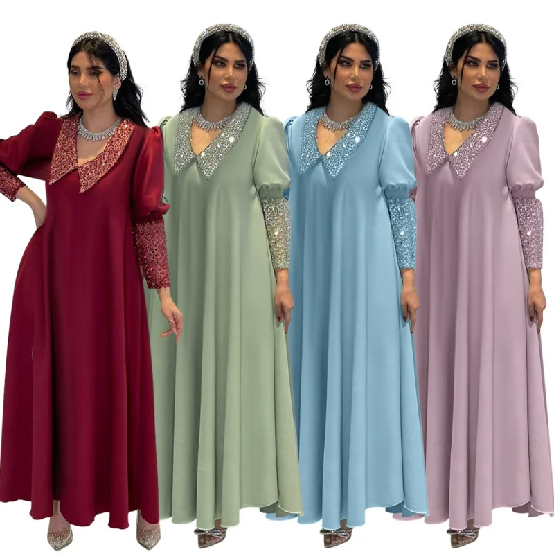 2025 Dubai Muslim Women's Wear Robe Fashionable Sequins Inserted Beads Stitching Middle East Maxi Dress W001
2025 Dubai Muslim Women's Wear Robe Fashionable Sequins Inserted Beads Stitching Middle East Maxi Dress W001